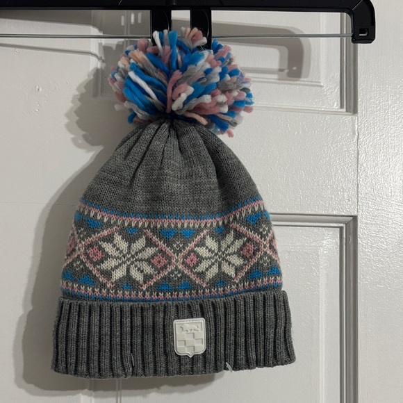Vince Camuto Gray and Blue Kids Beanie with Pom-Pom - Picture 1 of 1